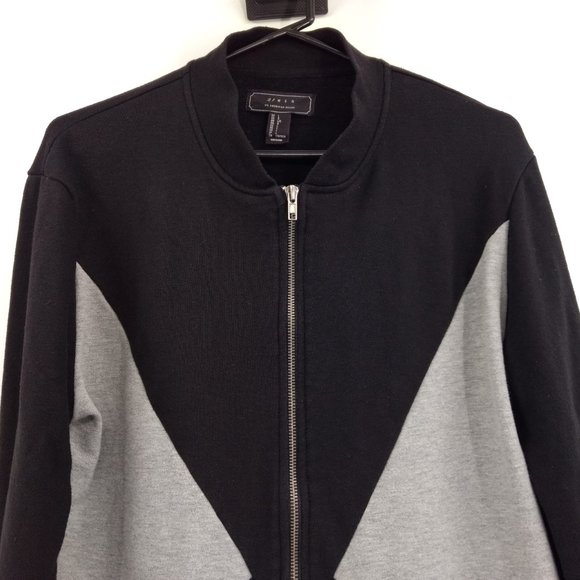 21 MEN Sweater Jacket Men's L Black Gray Full Zip Mock Neck - Picture 2 of 9